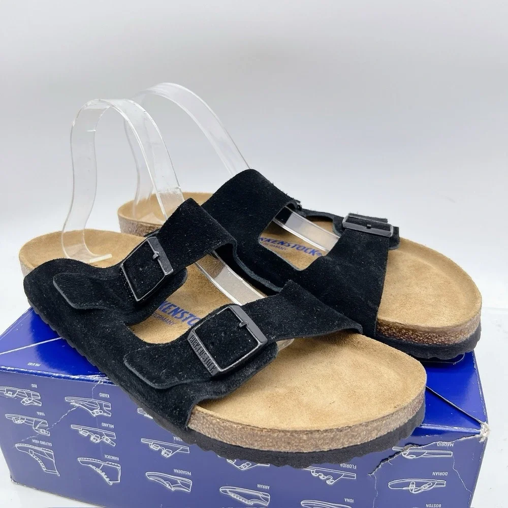 Birkenstock Arizona Soft Footbed Sandal Black Suede EU 45 Mens US 12- 12.5 Wide